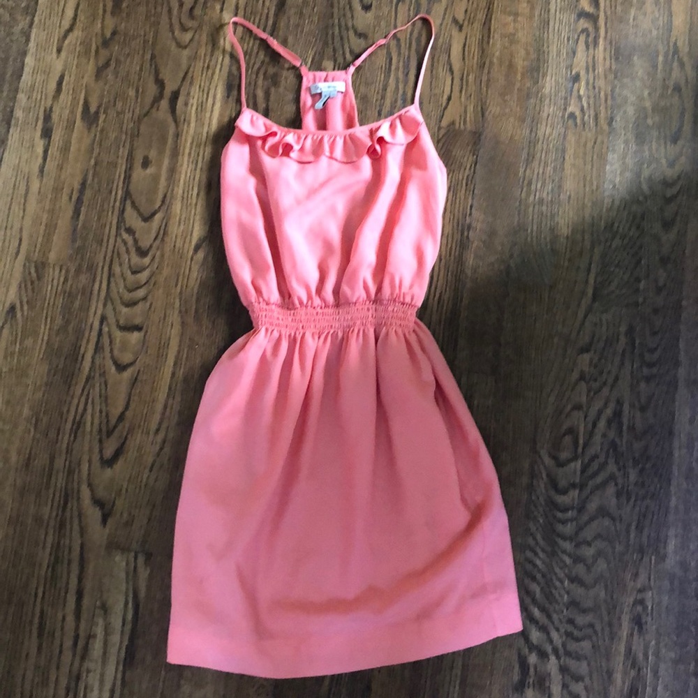 BCBG Pink ruffled neck dress